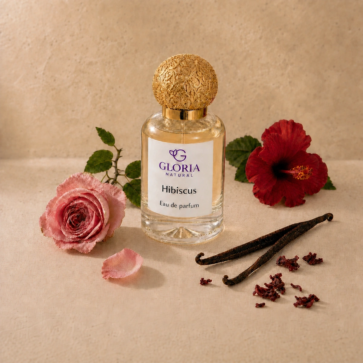 Hibiscus eau de parfum with rose, hibiscus flower, and vanilla