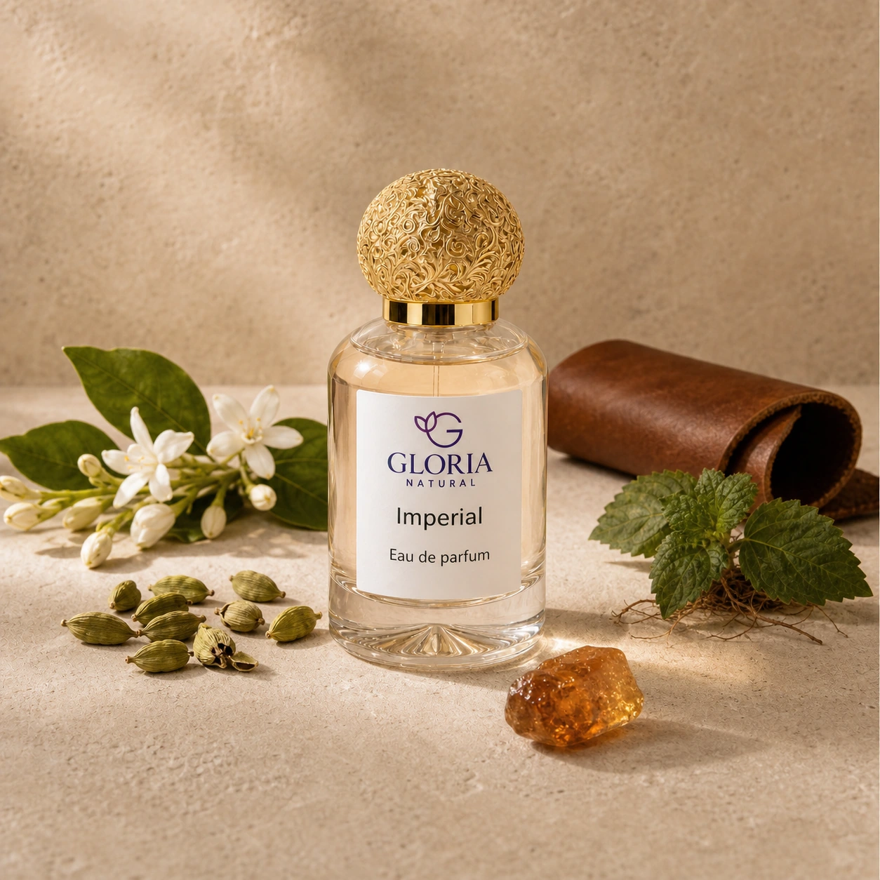 Imperial eau de parfum with cardamom, jasmine, leather, and amber