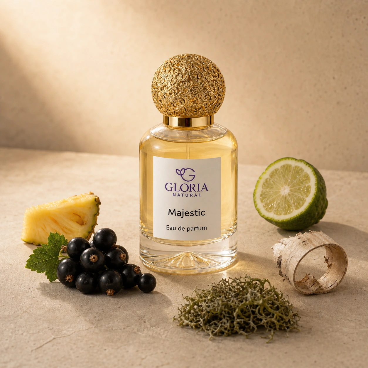 Majestic eau de parfum with pineapple, blackcurrant, bergamot, birch, and oakmoss