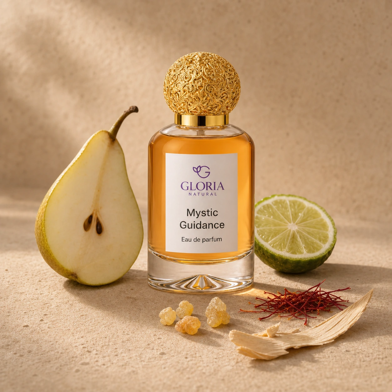 Mystic Guidance eau de parfum with pear, bergamot, frankincense, and saffron