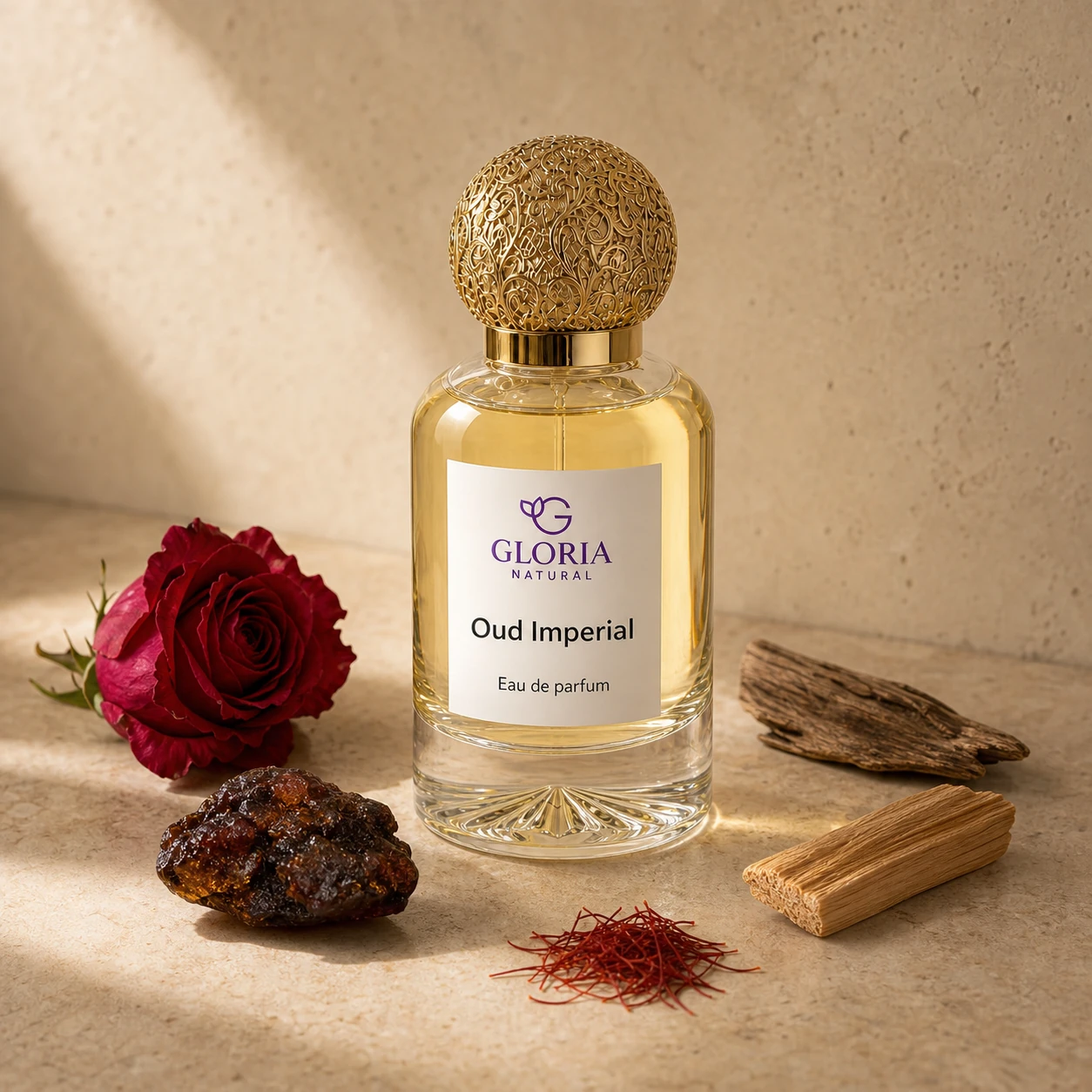 Oud Imperial eau de parfum with rose, oud wood, amber, and saffron