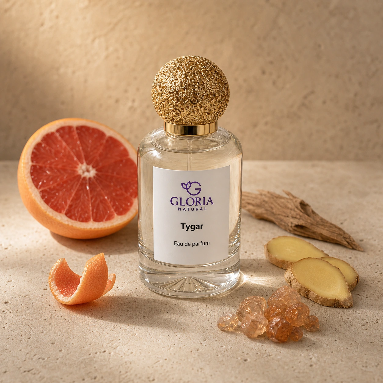 Tygar eau de parfum with grapefruit, ginger, ambroxan, and cedar